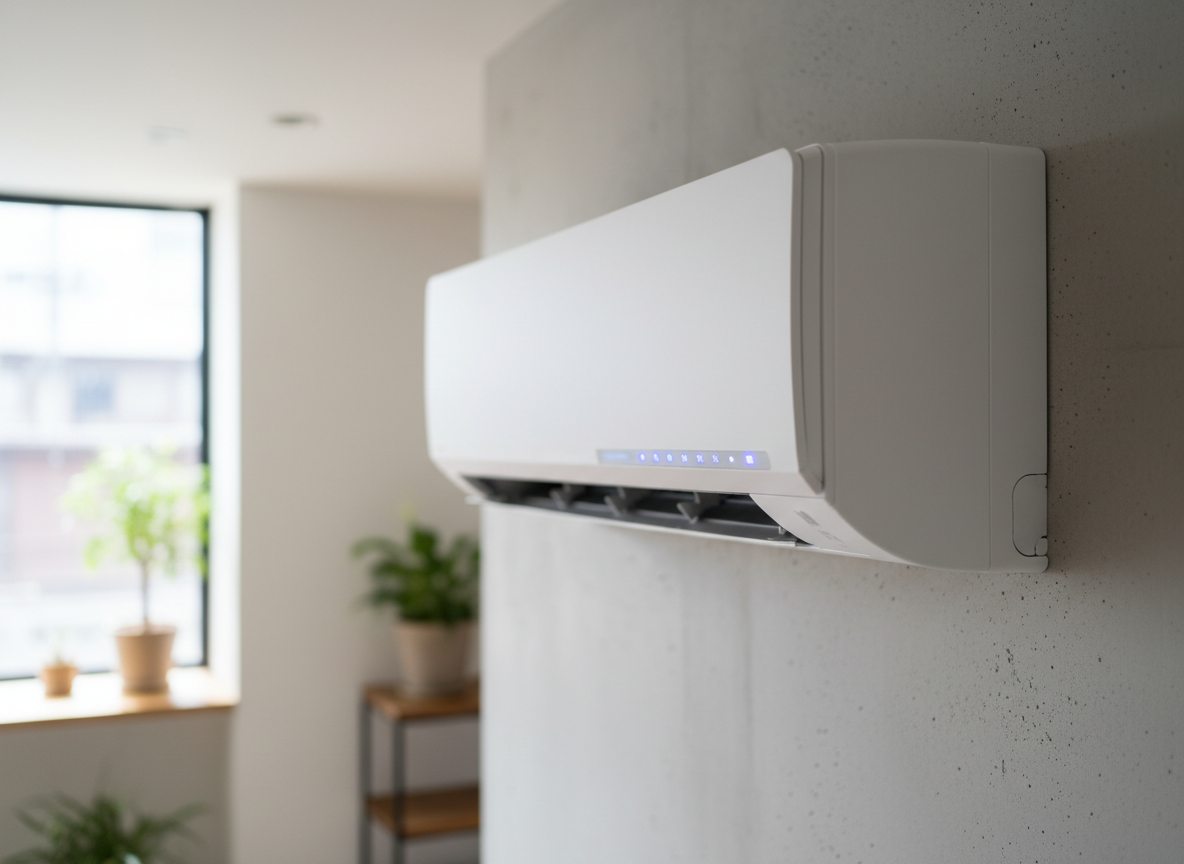 Airconditioning installatie bij bakstenen woning in Vlaanderen