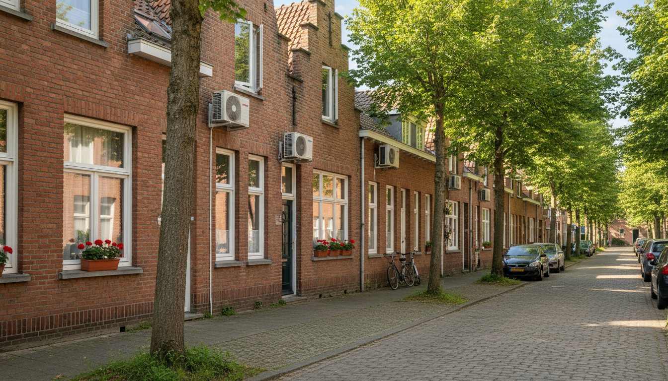 Airconditioning installatie bij bakstenen woning in Vlaanderen