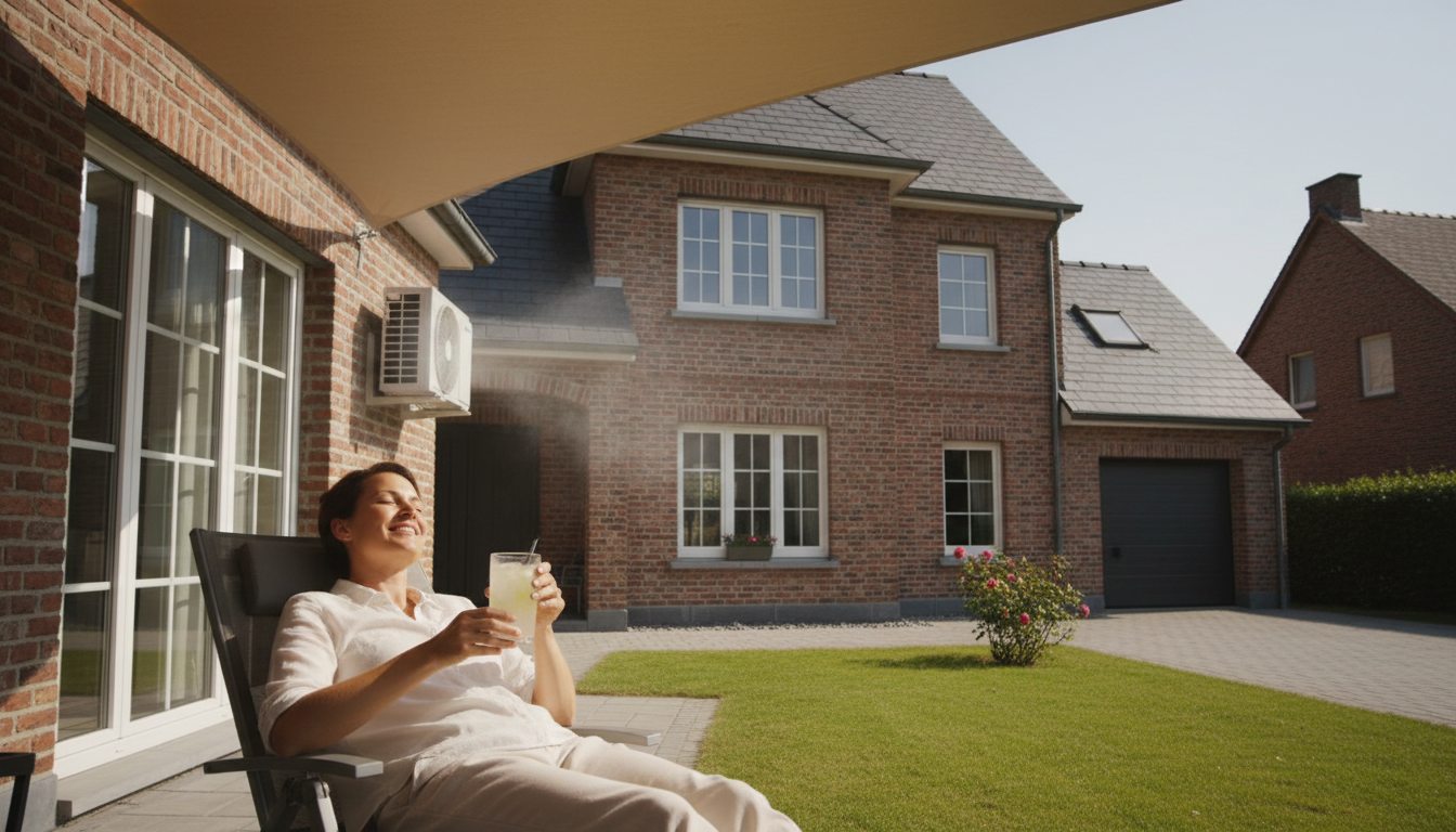 Airconditioning installatie bij bakstenen woning in Vlaanderen