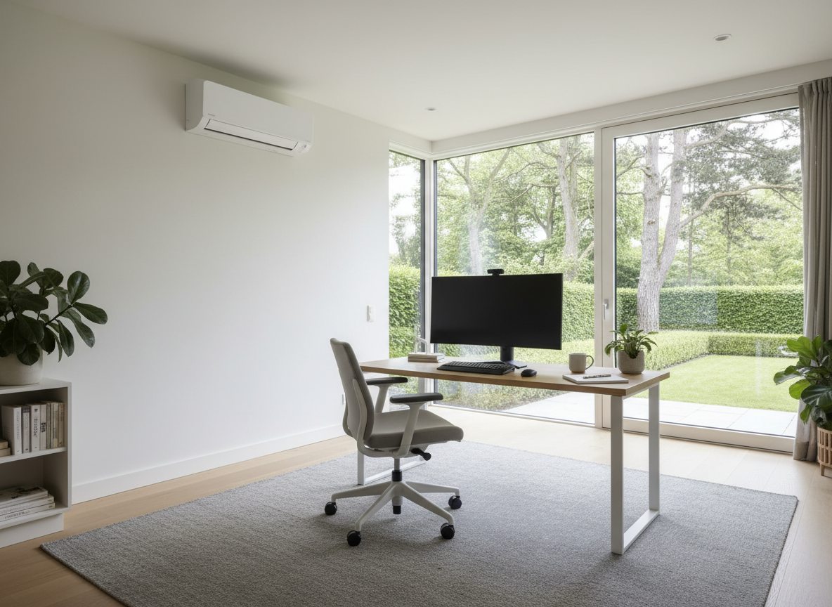 Airconditioning installatie bij bakstenen woning in Vlaanderen