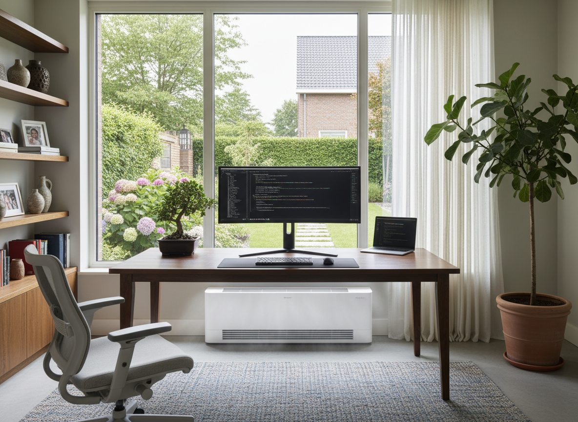 Airconditioning installatie bij bakstenen woning in Vlaanderen