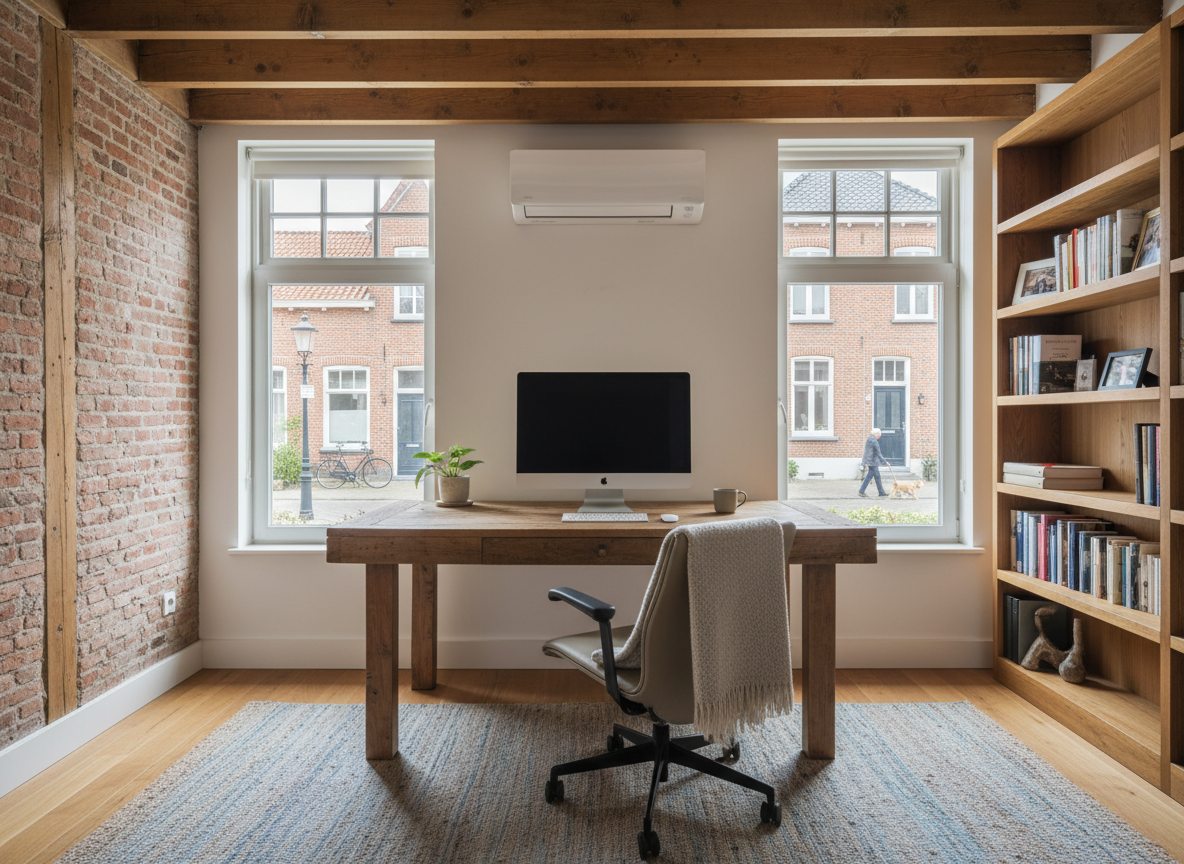 Airconditioning installatie bij bakstenen woning in Vlaanderen