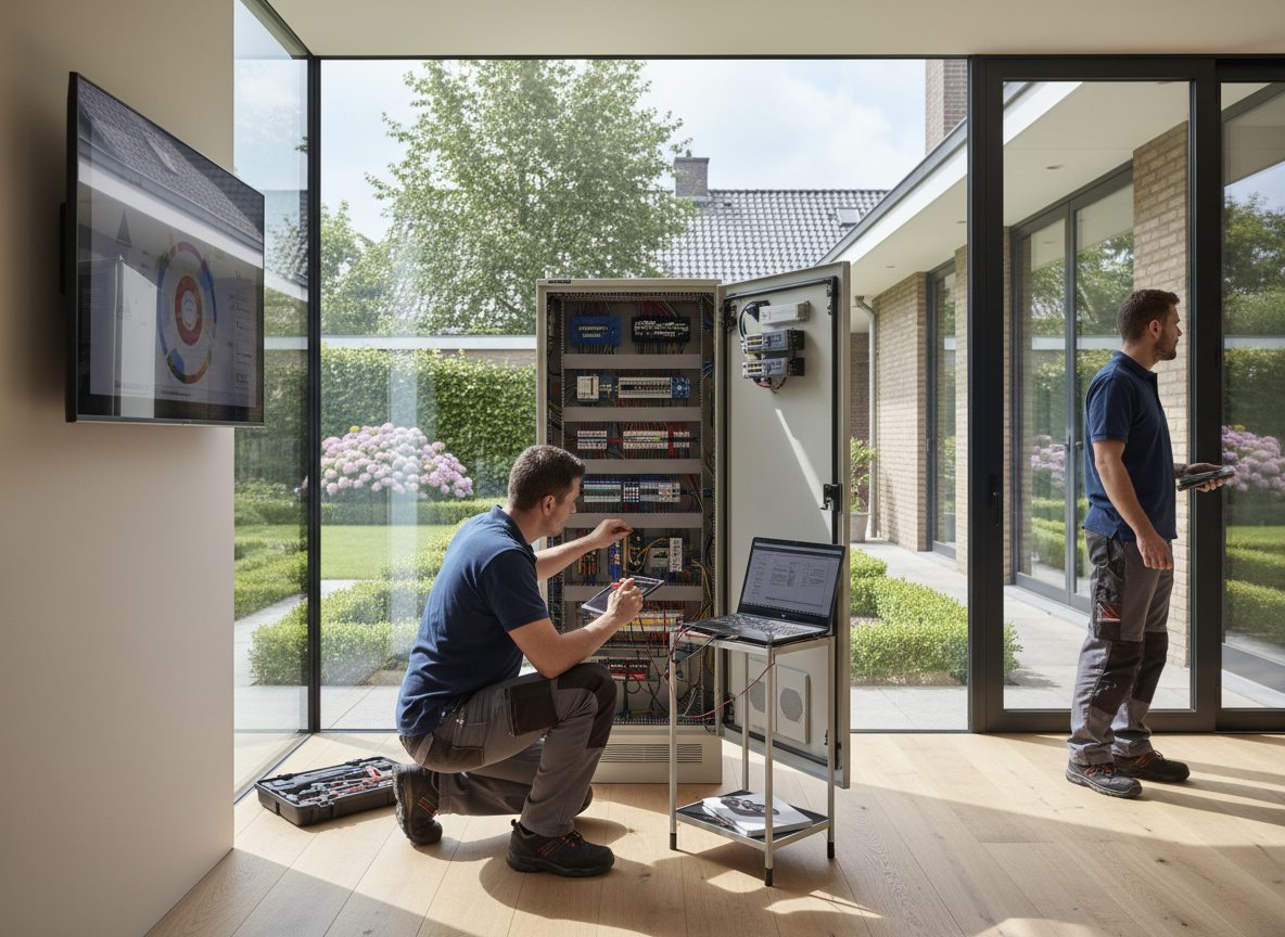Airconditioning installatie bij bakstenen woning in Vlaanderen
