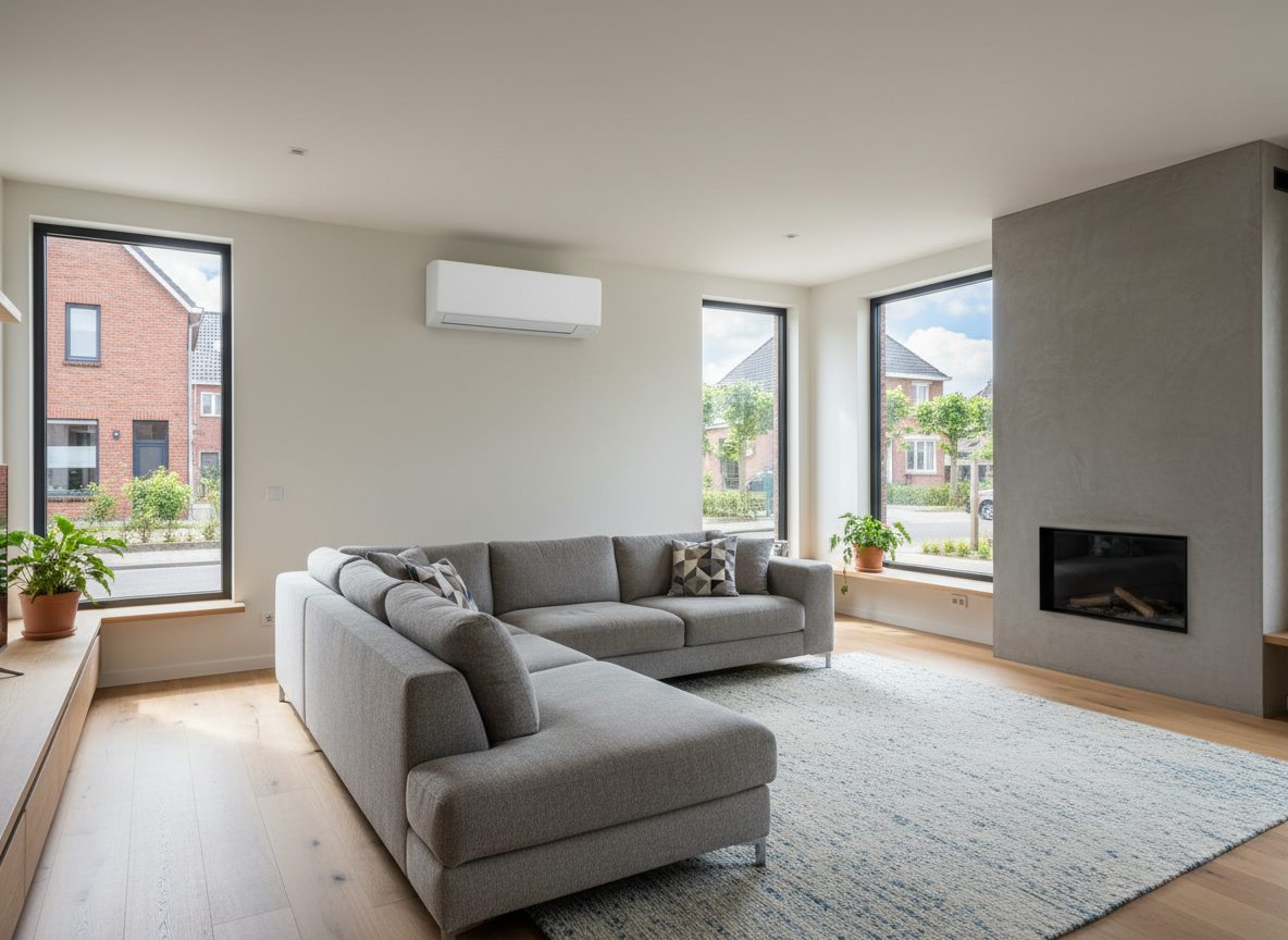 Airconditioning installatie bij bakstenen woning in Vlaanderen