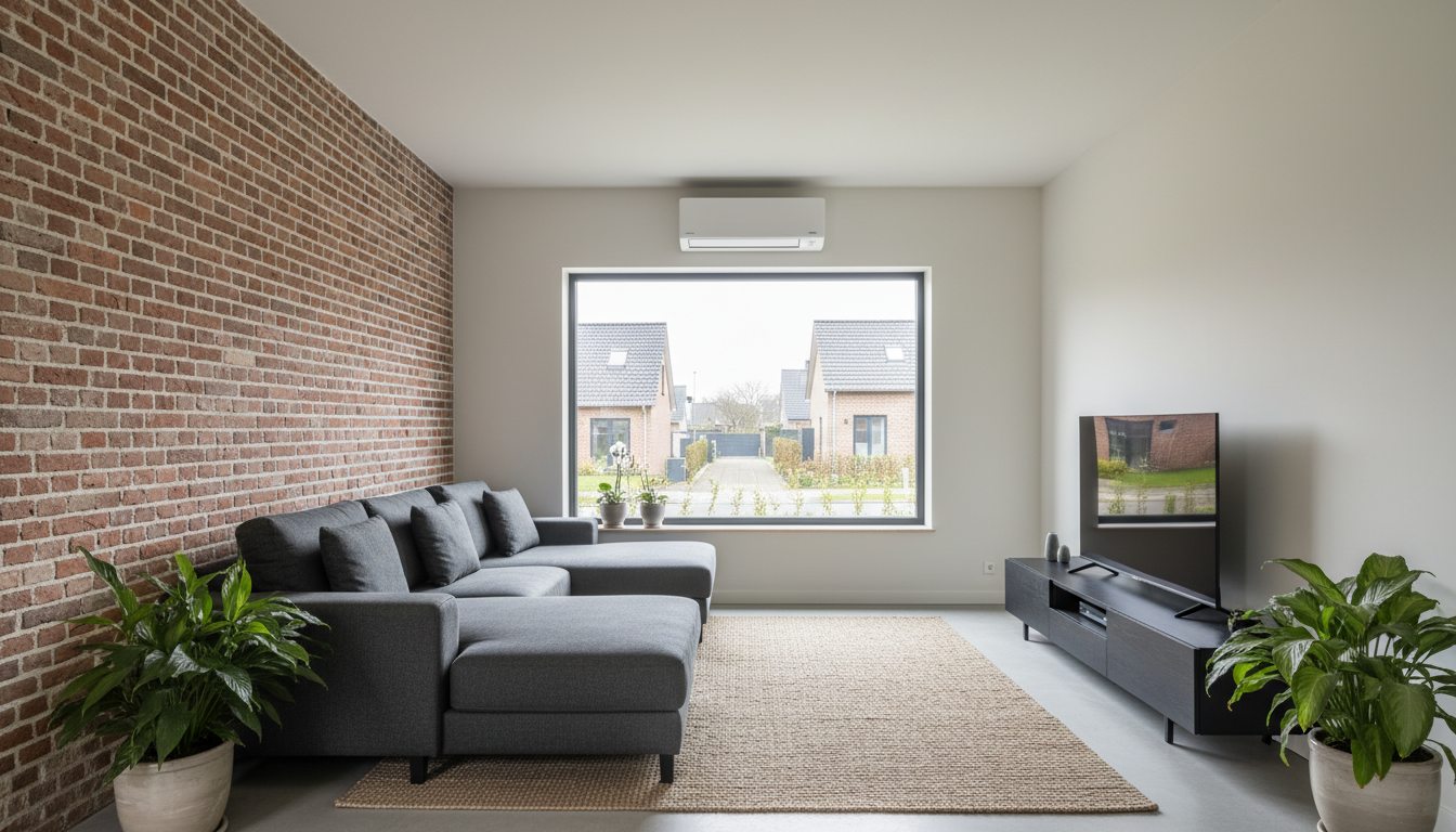 Airconditioning installatie bij bakstenen woning in Vlaanderen